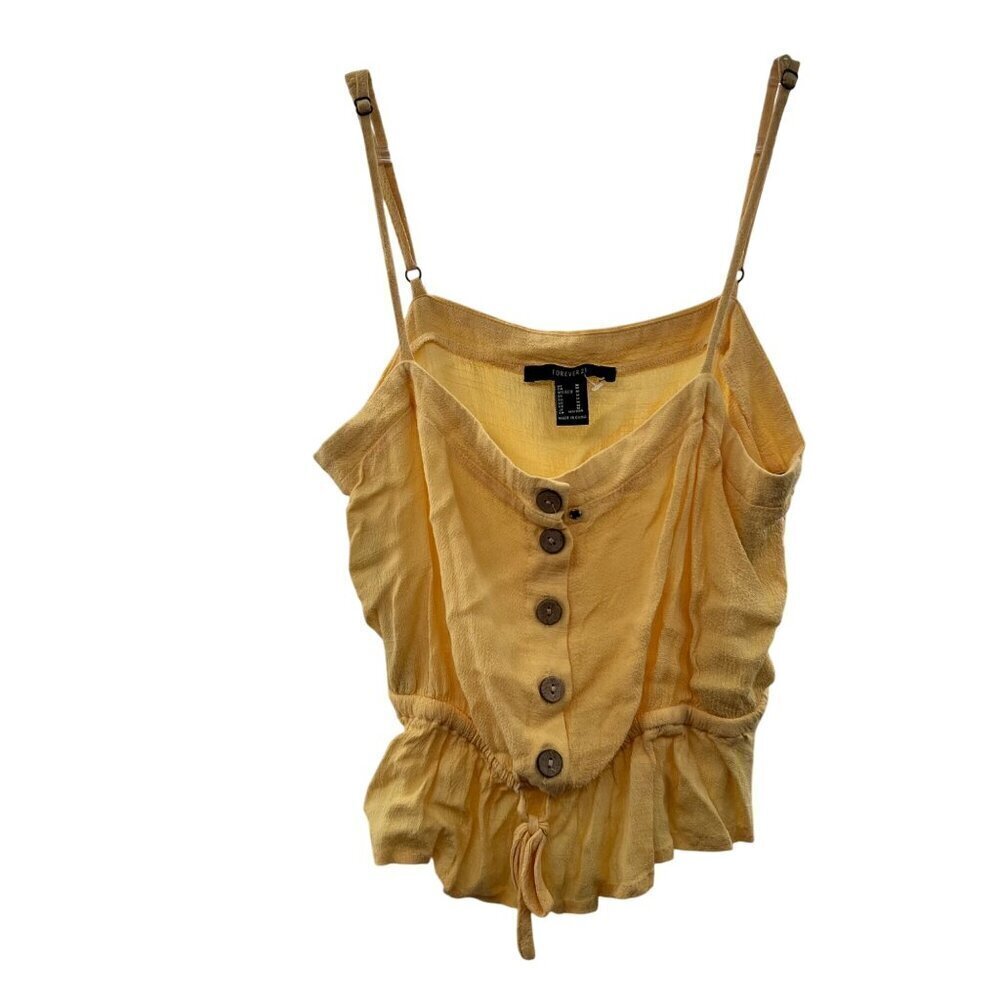Forever 21 Women's Ruffle Hem Crop Top Sleeveless Yellow Size Medium